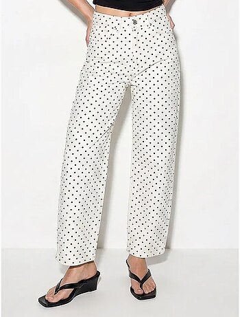 Jeans de cintura alta e perna reta com bolinhas lucci