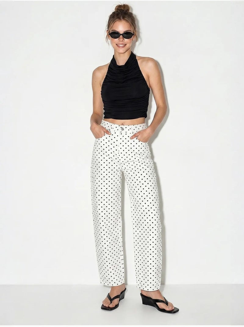 Jeans de cintura alta e perna reta com bolinhas lucci Branco sujo - Kiabi