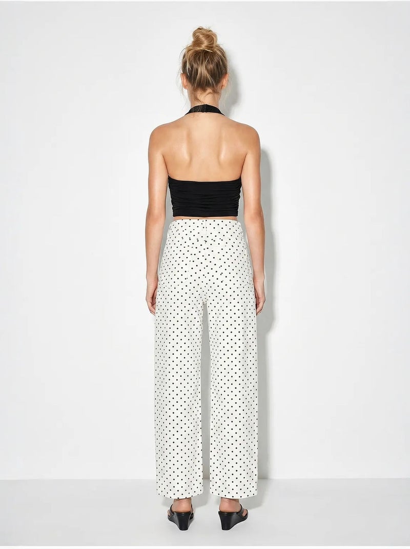 Jeans de cintura alta e perna reta com bolinhas lucci Branco sujo - Kiabi