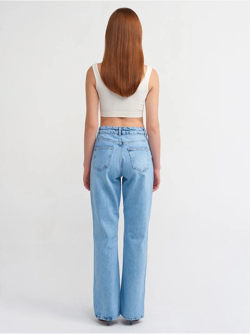 Jeans de cintura baixa à boca de sino dilvin Azul-safira - Kiabi