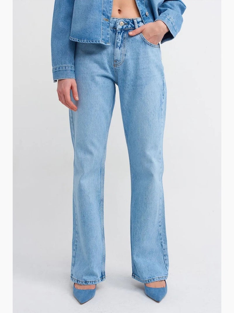 Jeans de cintura baixa à boca de sino dilvin Azul-safira - Kiabi