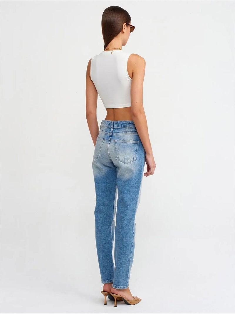 Jeans de cintura média de perna reta dilvin Azul claro - Kiabi