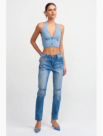 Jeans de cintura média de perna reta dilvin