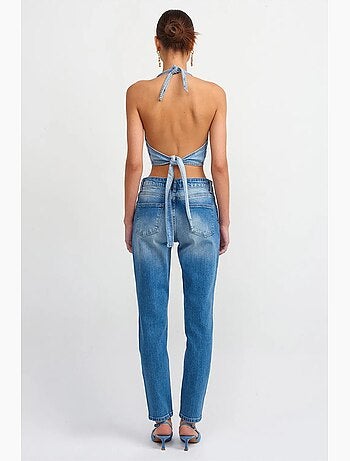 Jeans de cintura média de perna reta dilvin