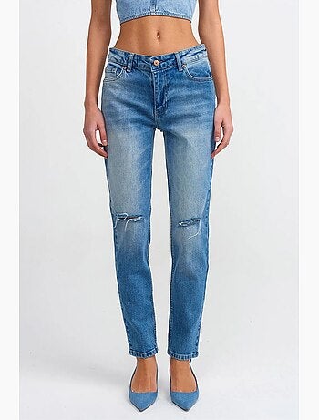 Jeans de cintura média de perna reta dilvin
