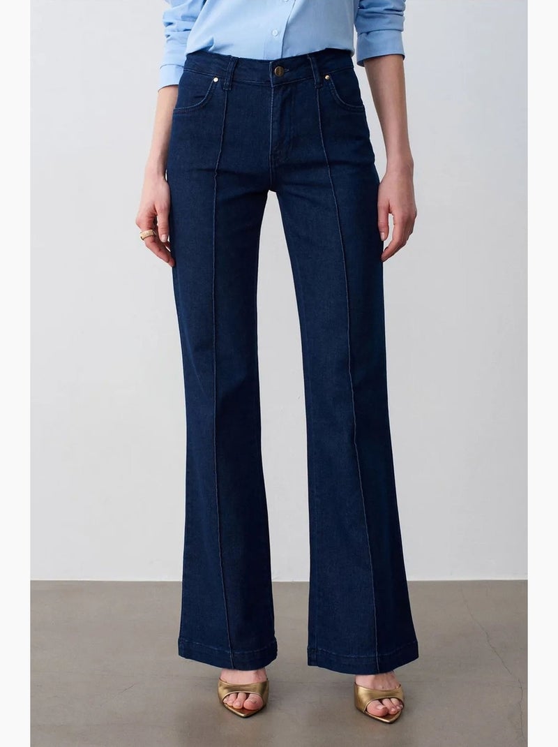 Jeans de cintura subida à boca de sino dilvin Azul-ultramar - Kiabi