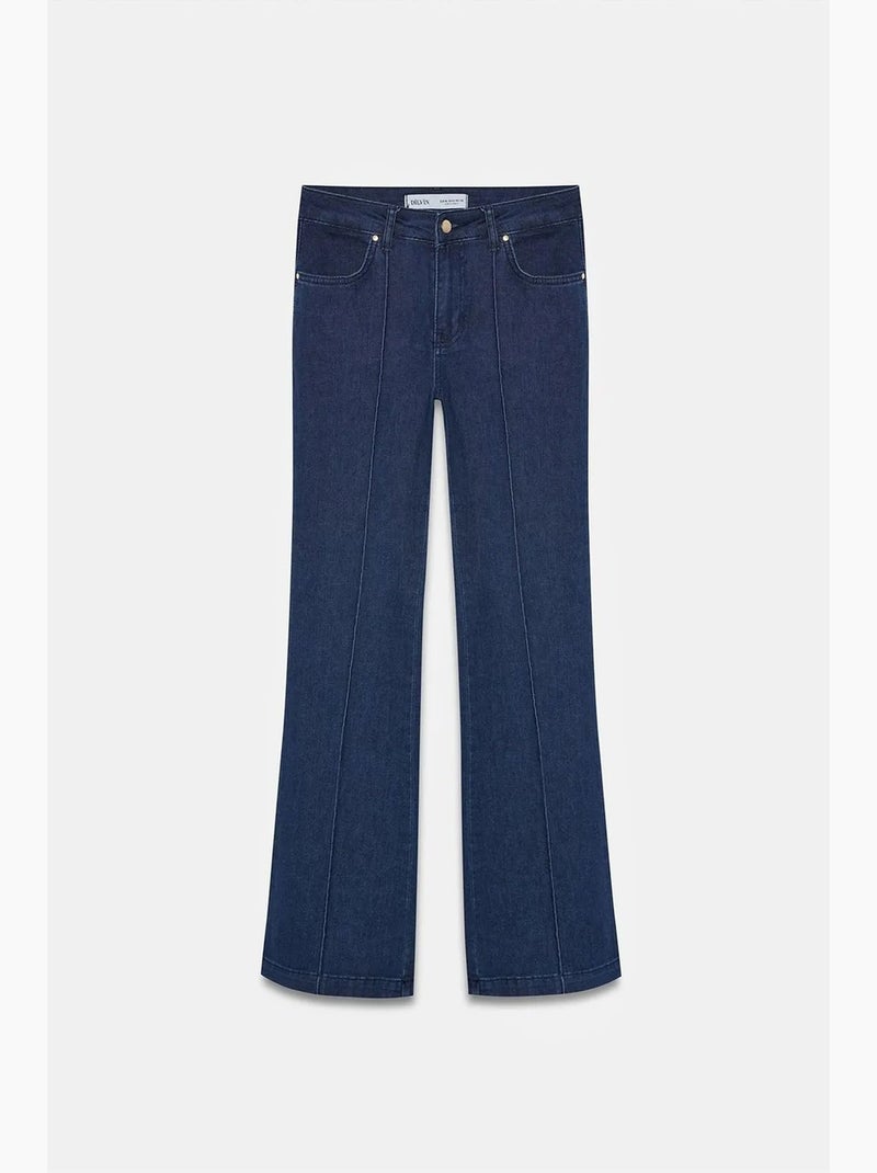 Jeans de cintura subida à boca de sino dilvin Azul-ultramar - Kiabi