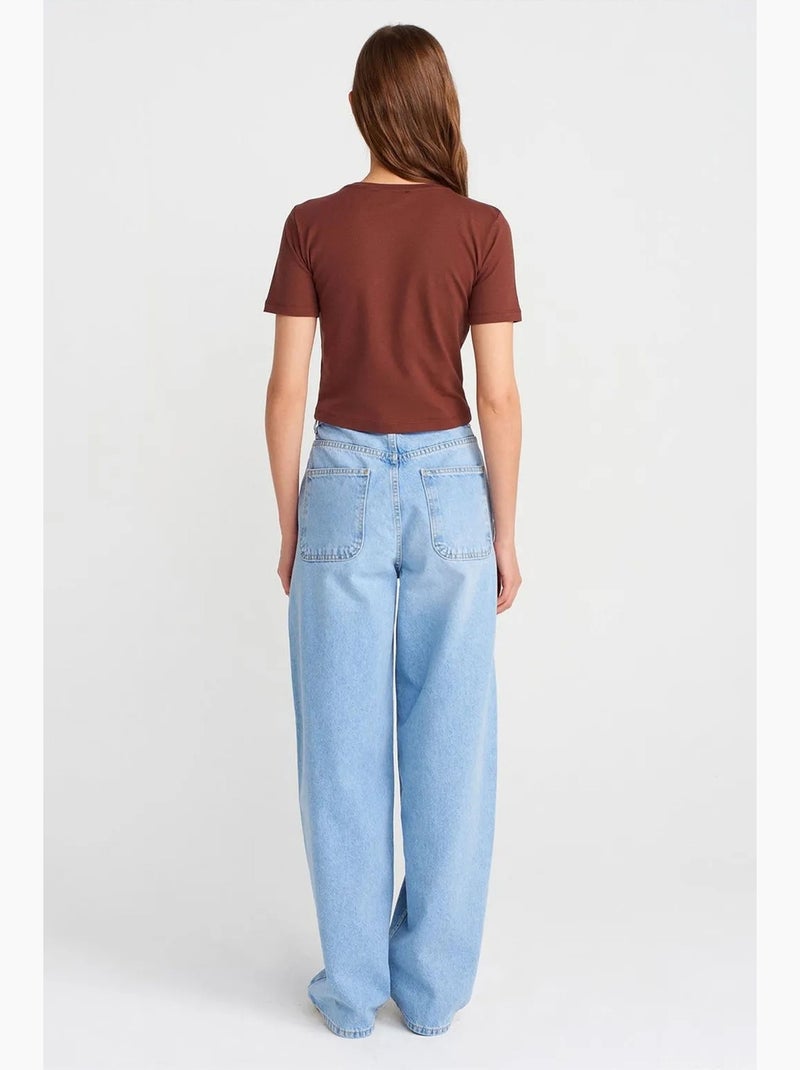 Jeans de cintura subida balloon de perna larga e larga dilvin Azul-safira - Kiabi