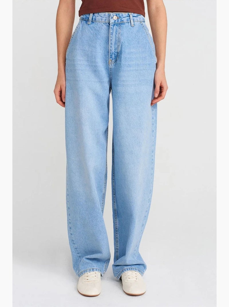 Jeans de cintura subida balloon de perna larga e larga dilvin Azul-safira - Kiabi