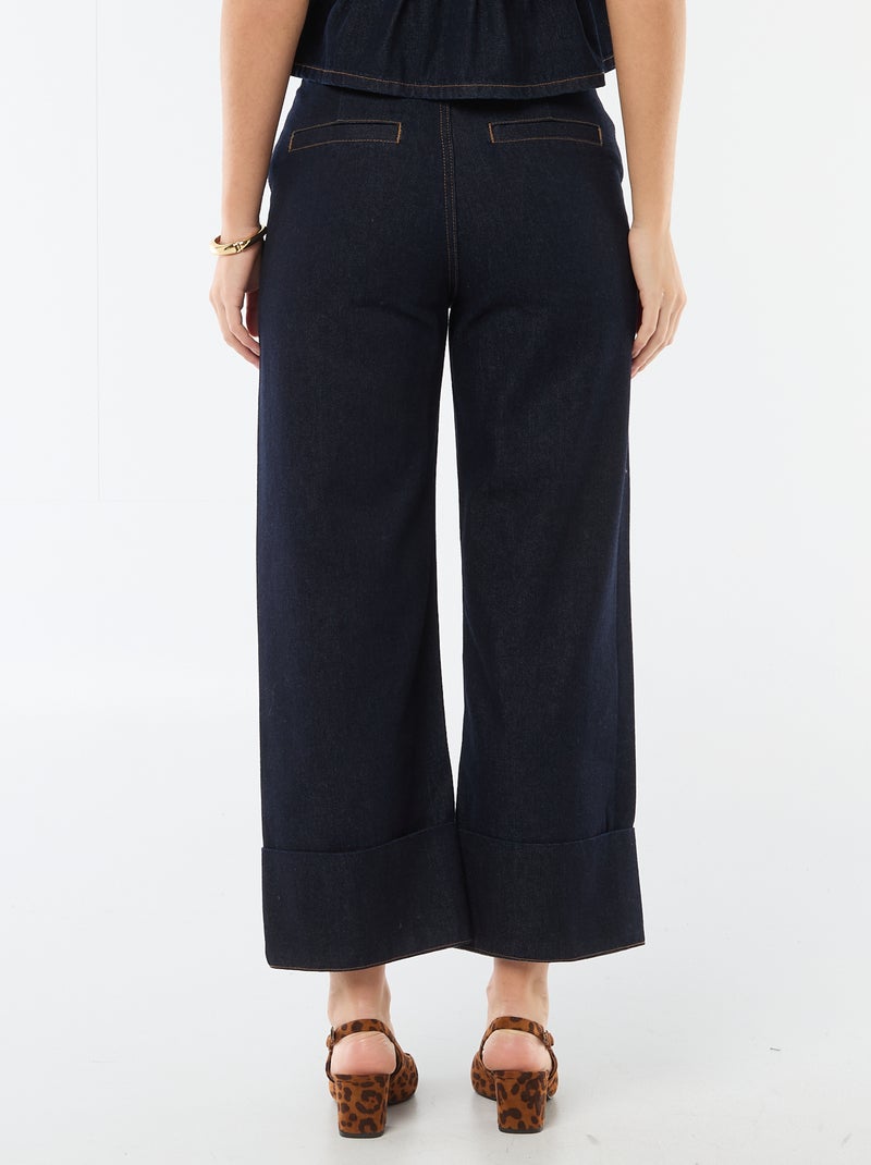 Jeans de cintura subida com bainha virada Azul - Kiabi