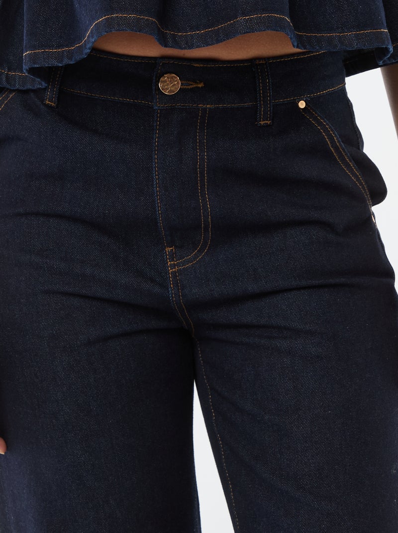 Jeans de cintura subida com bainha virada Azul - Kiabi