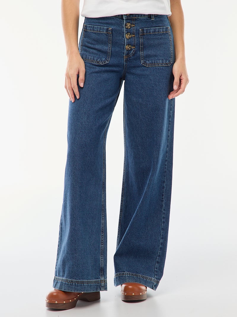 Jeans de cintura subida com botões Azul - Kiabi