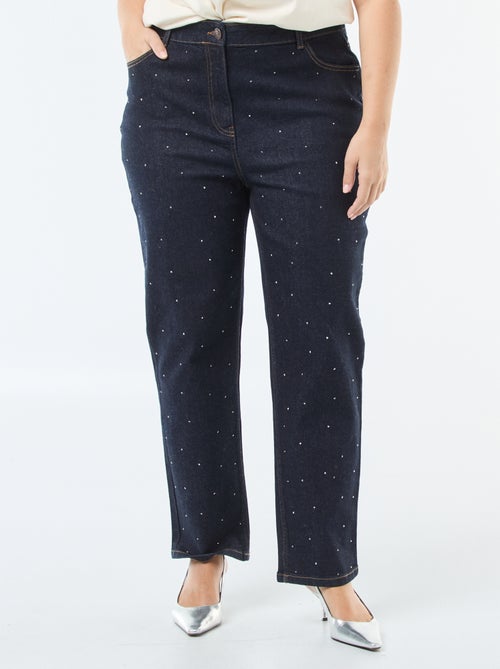 Jeans de cintura subida com strass - Kiabi