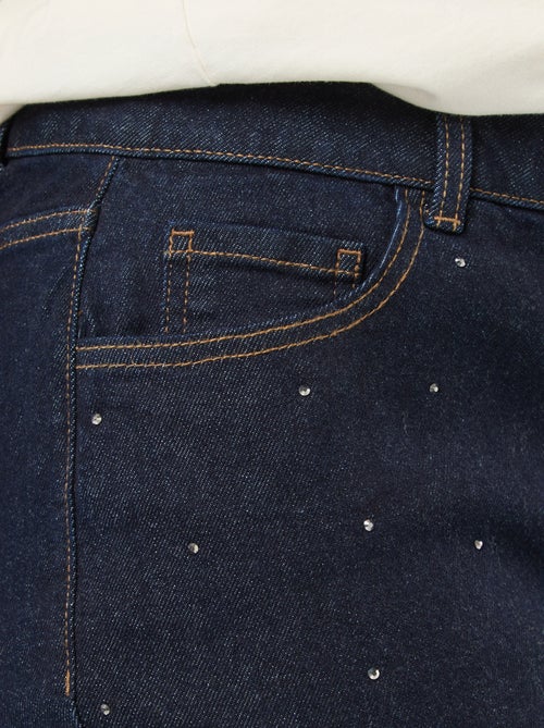 Jeans de cintura subida com strass - Kiabi