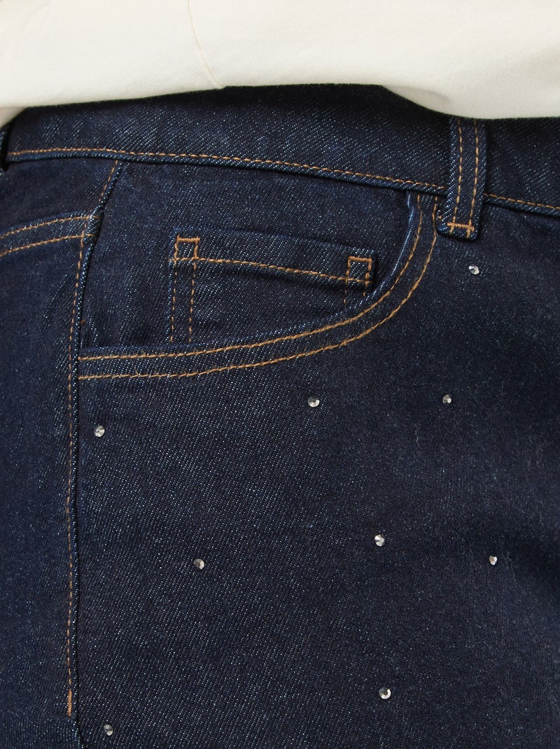Jeans de cintura subida com strass Azul - Kiabi