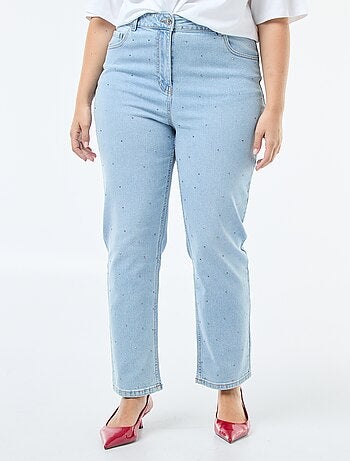 Jeans de cintura subida com strass
