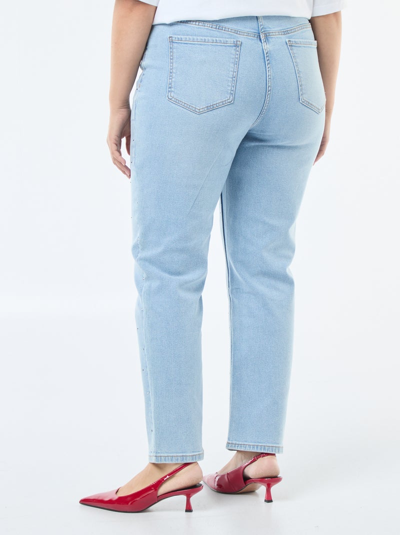 Jeans de cintura subida com strass Azul - Kiabi