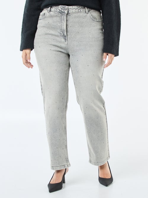 Jeans de cintura subida com strass - Kiabi