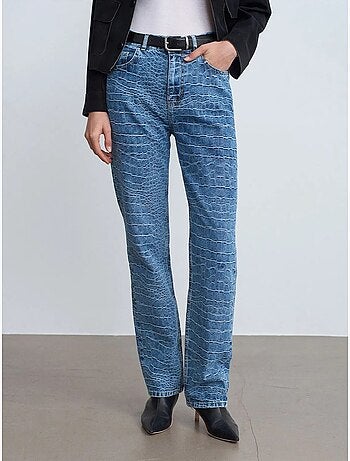 Jeans de cintura subida de perna reta texturizados dilvin