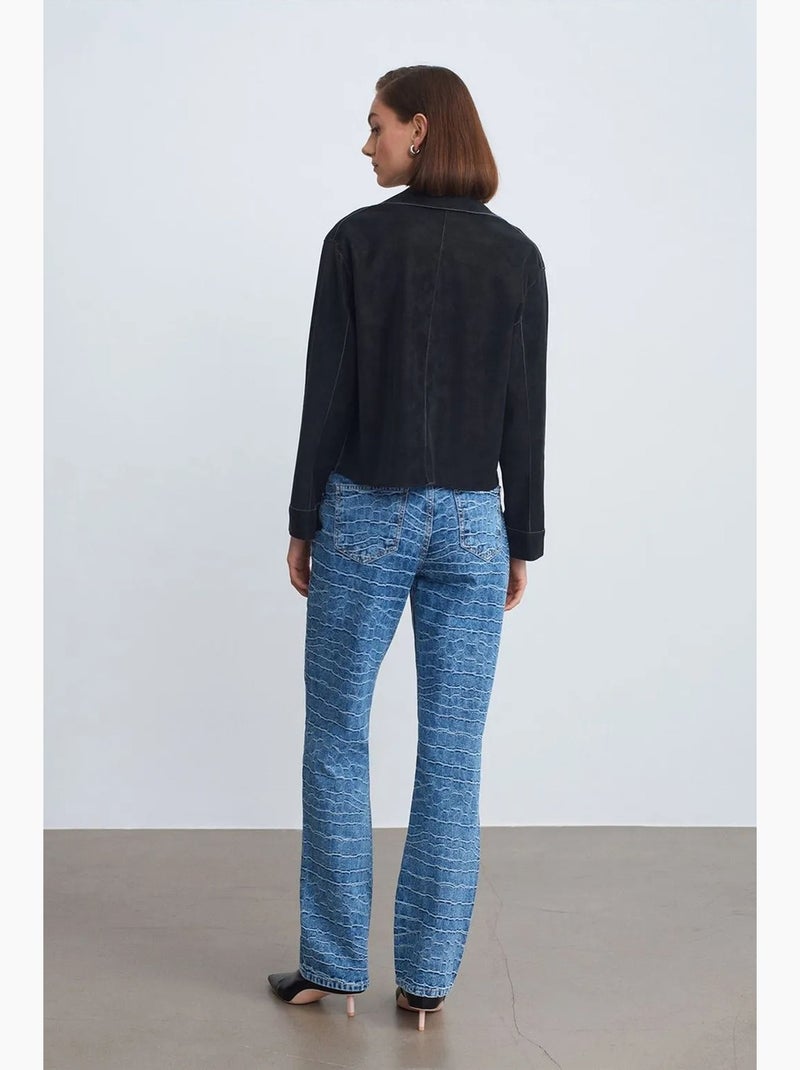 Jeans de cintura subida de perna reta texturizados dilvin Azul-safira - Kiabi
