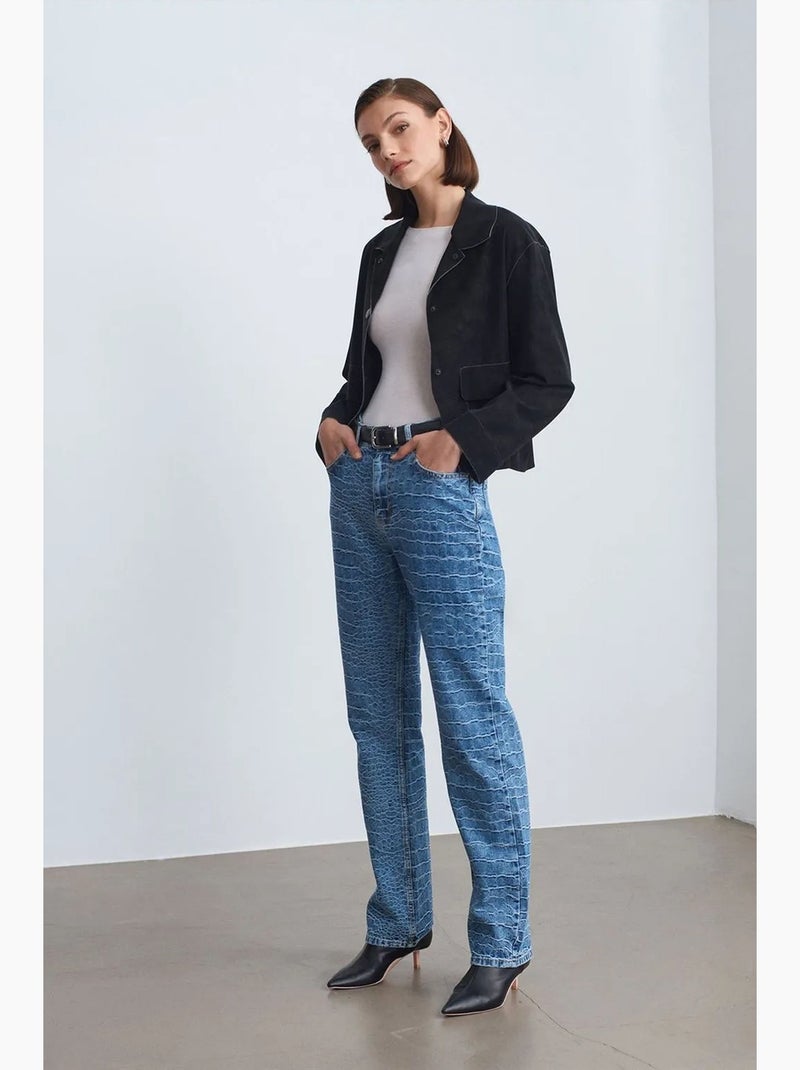 Jeans de cintura subida de perna reta texturizados dilvin Azul-safira - Kiabi