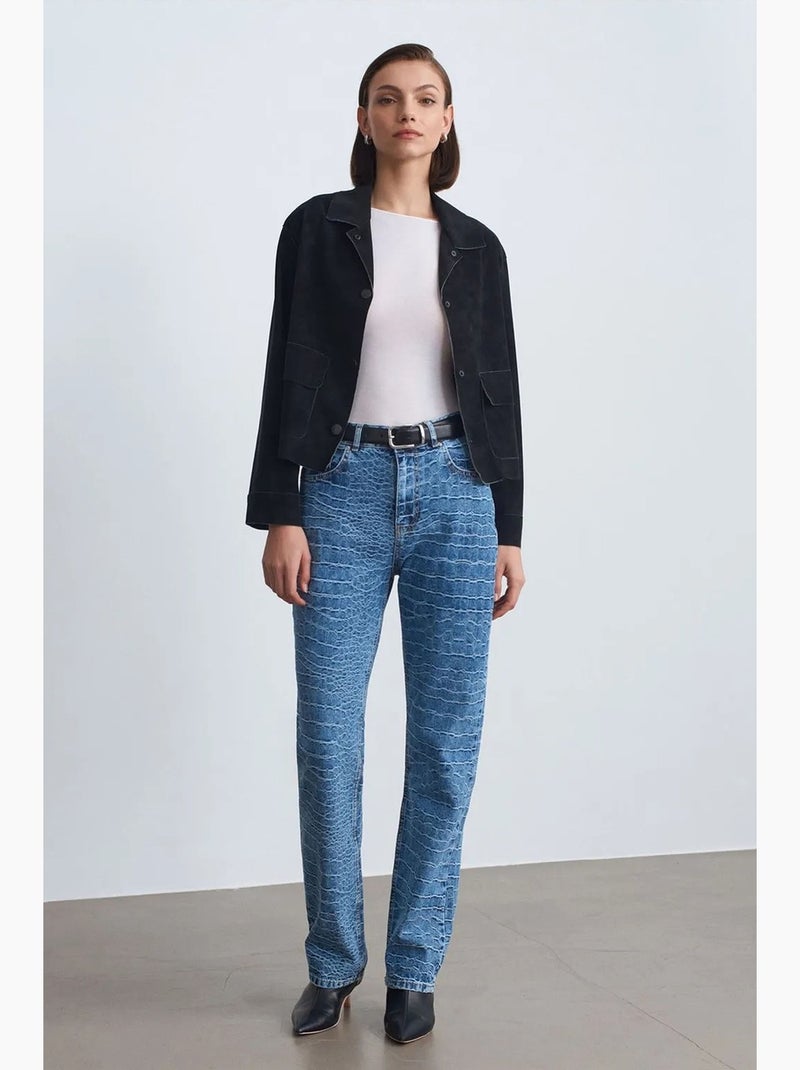 Jeans de cintura subida de perna reta texturizados dilvin Azul-safira - Kiabi