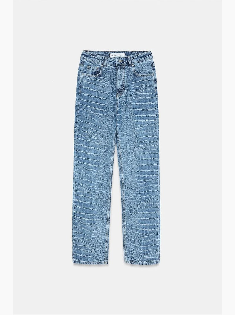 Jeans de cintura subida de perna reta texturizados dilvin Azul-safira - Kiabi