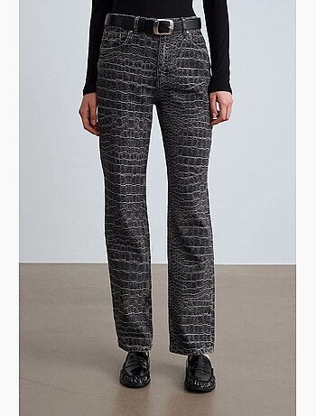 Jeans de cintura subida de perna reta texturizados dilvin