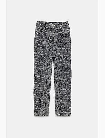 Jeans de cintura subida de perna reta texturizados dilvin