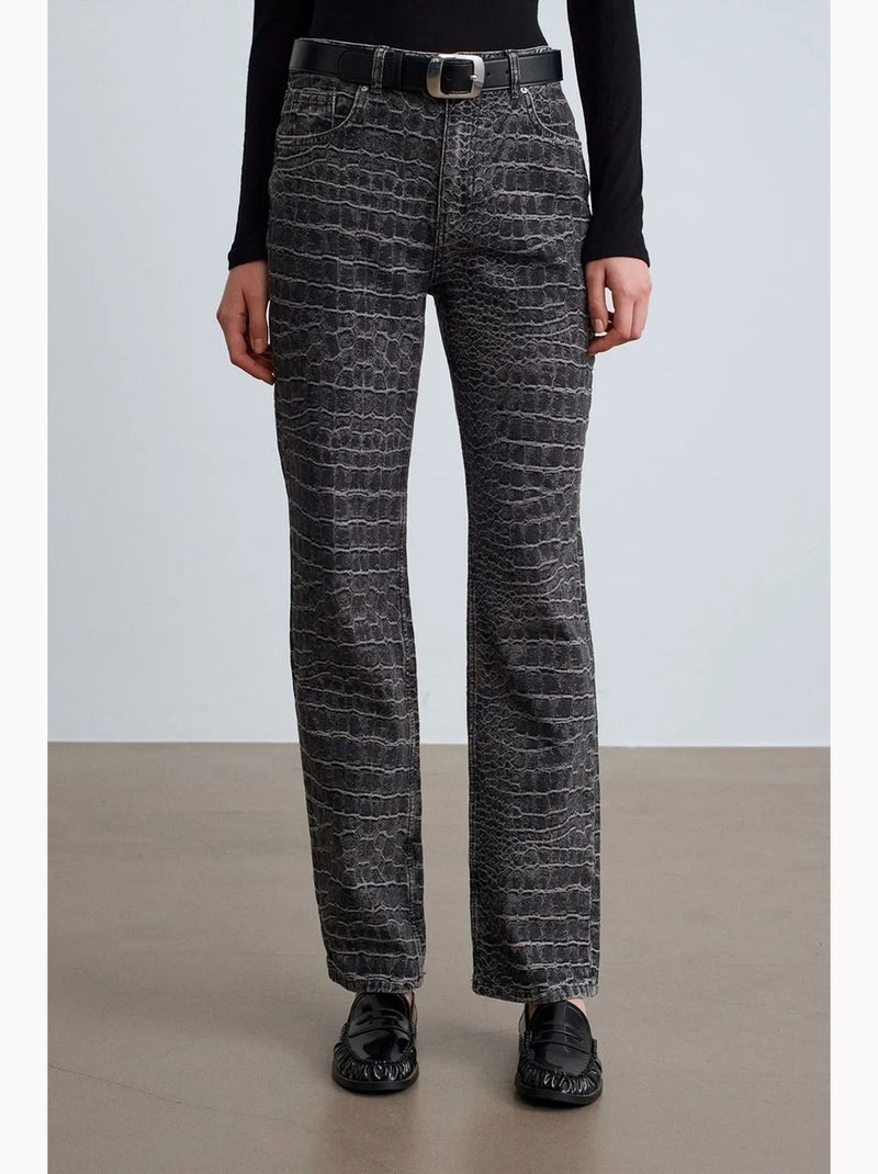 Jeans de cintura subida de perna reta texturizados dilvin Cinza-preto - Kiabi