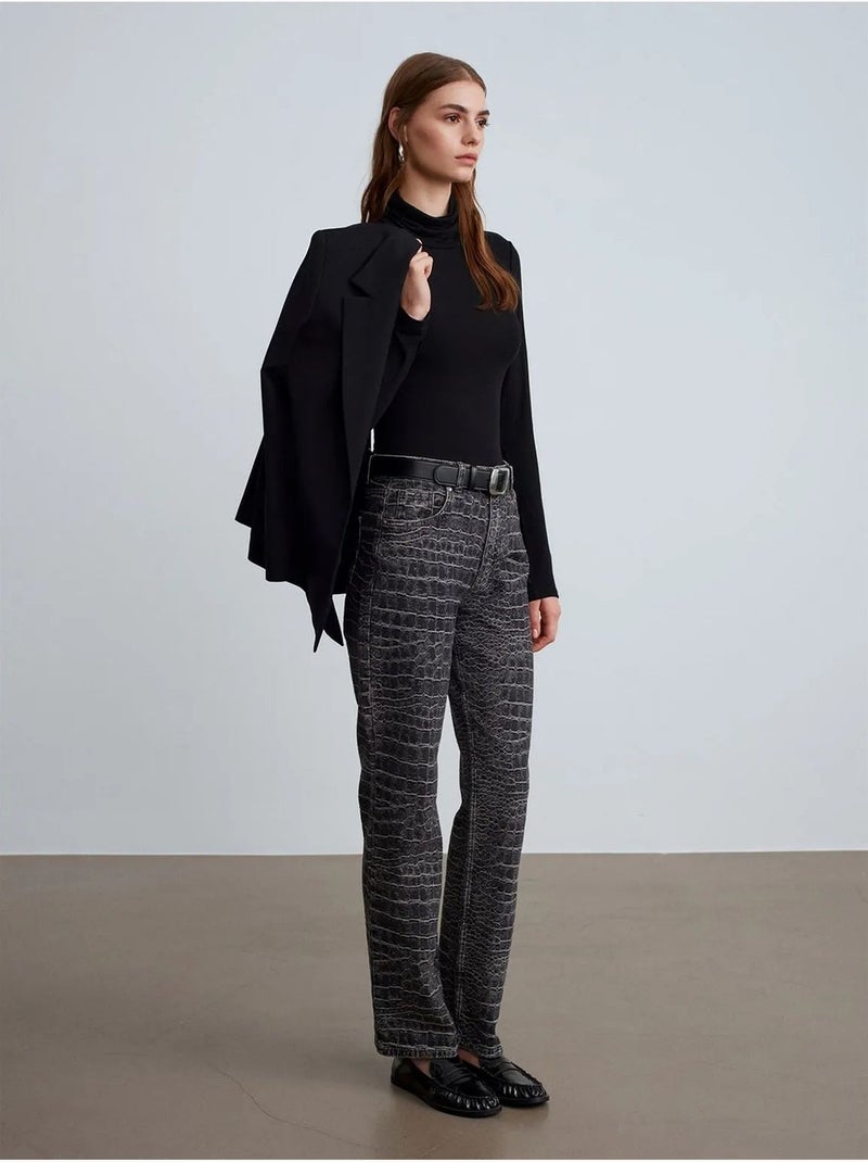 Jeans de cintura subida de perna reta texturizados dilvin Cinza-preto - Kiabi