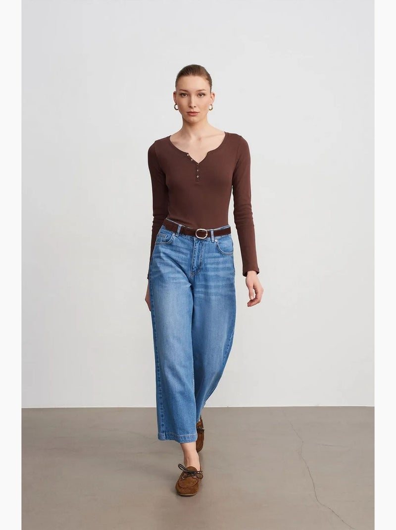 Jeans de cintura subida e perna larga dilvin Azul-safira - Kiabi
