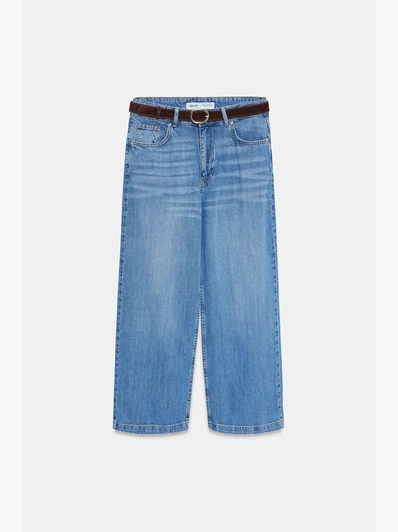 Jeans de cintura subida e perna larga dilvin Azul-safira - Kiabi