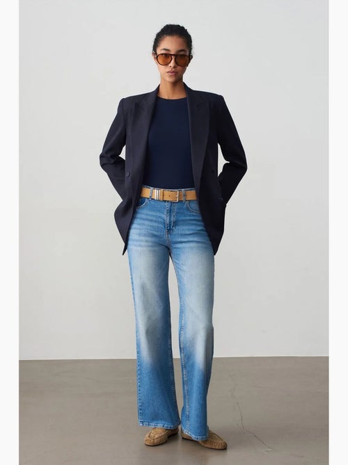 Jeans de cintura subida e perna larga dilvin - Kiabi