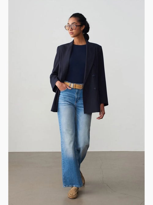Jeans de cintura subida e perna larga dilvin - Kiabi