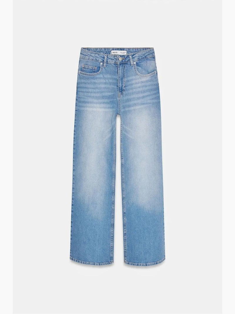 Jeans de cintura subida e perna larga dilvin Azul-safira - Kiabi