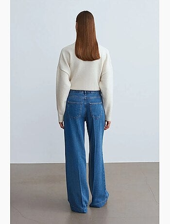 Jeans de cintura subida e perna larga em tencel dilvin