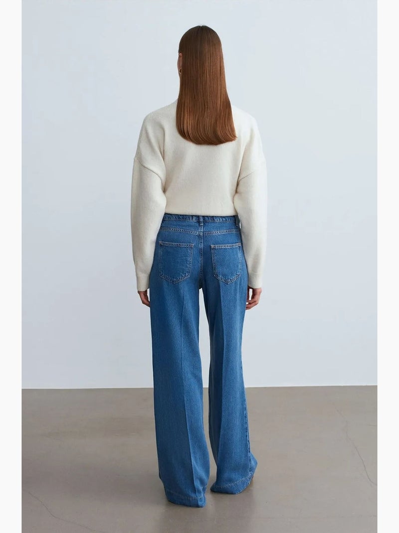 Jeans de cintura subida e perna larga em tencel dilvin Azul-safira - Kiabi