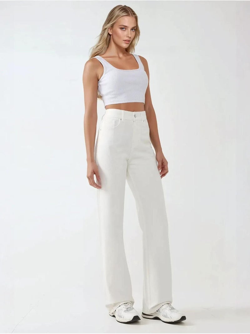 Jeans de cintura subida e perna reta hiccup Branco - Kiabi