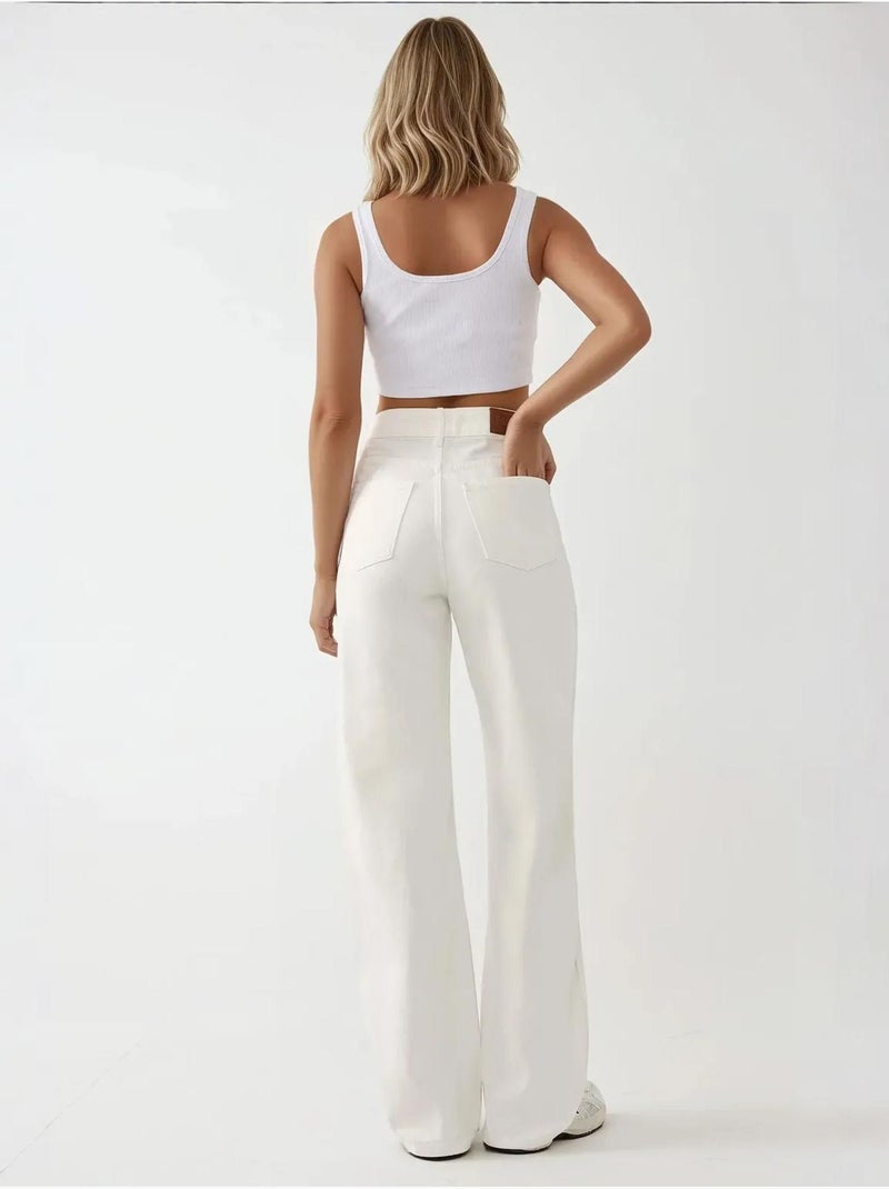 Jeans de cintura subida e perna reta hiccup Branco - Kiabi