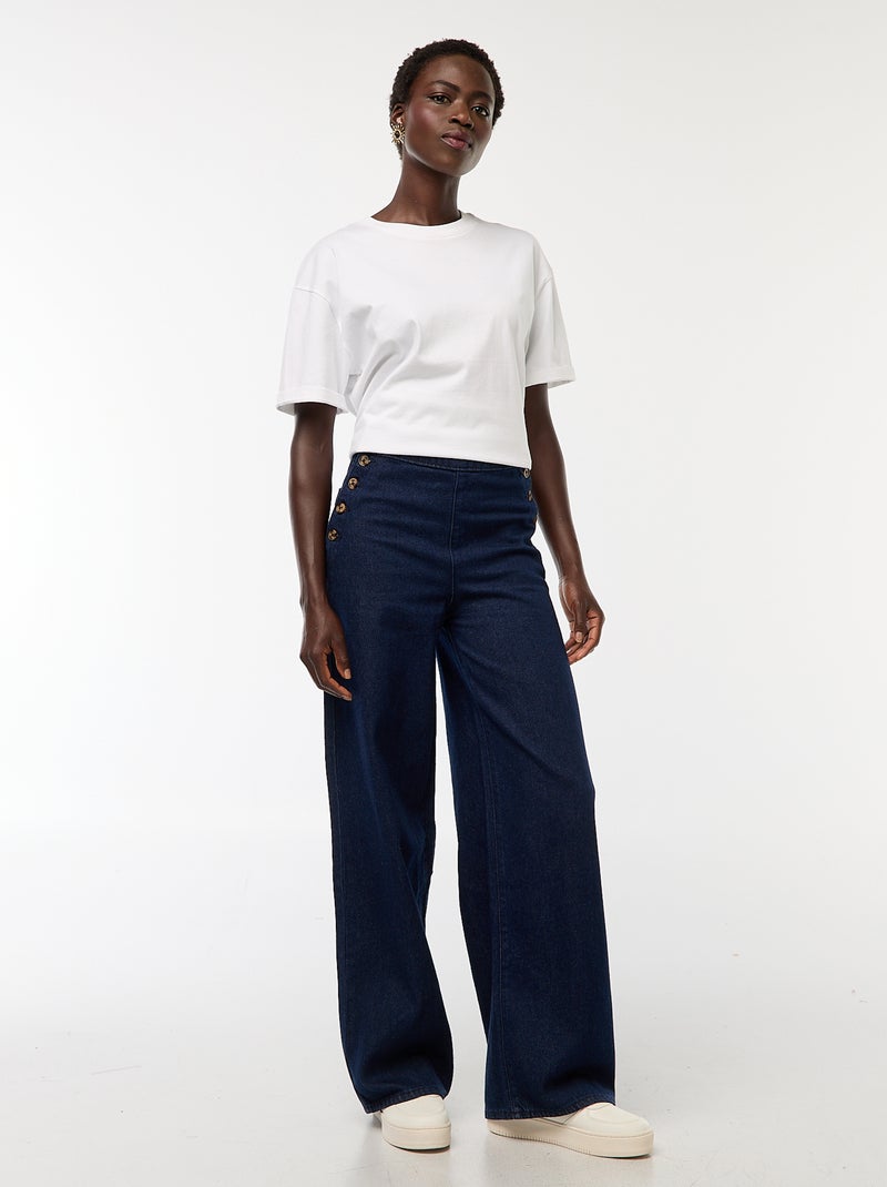 Jeans de corte largo com botões nas laterais Azul - Kiabi