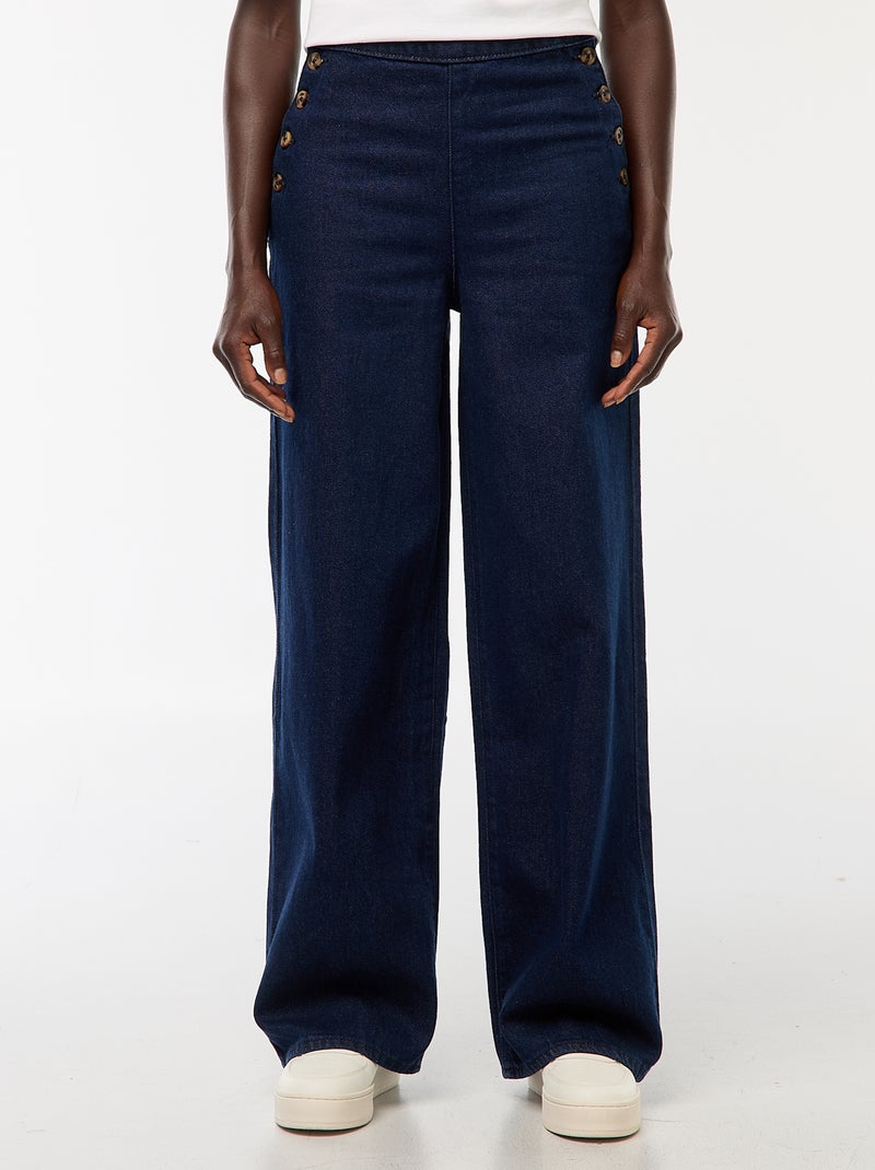 Jeans de corte largo com botões nas laterais Azul - Kiabi