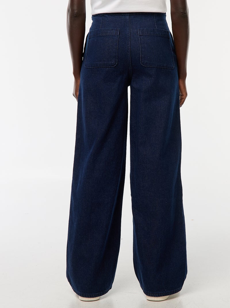 Jeans de corte largo com botões nas laterais Azul - Kiabi