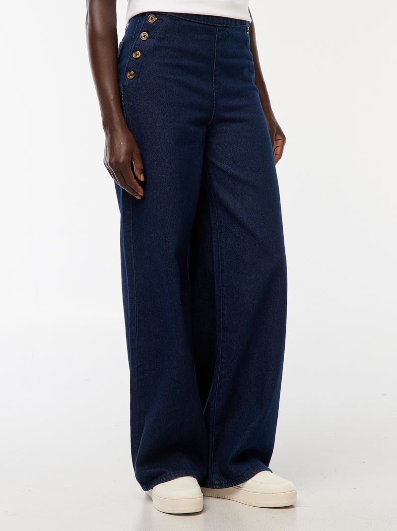 Jeans de corte largo com botões nas laterais Azul - Kiabi