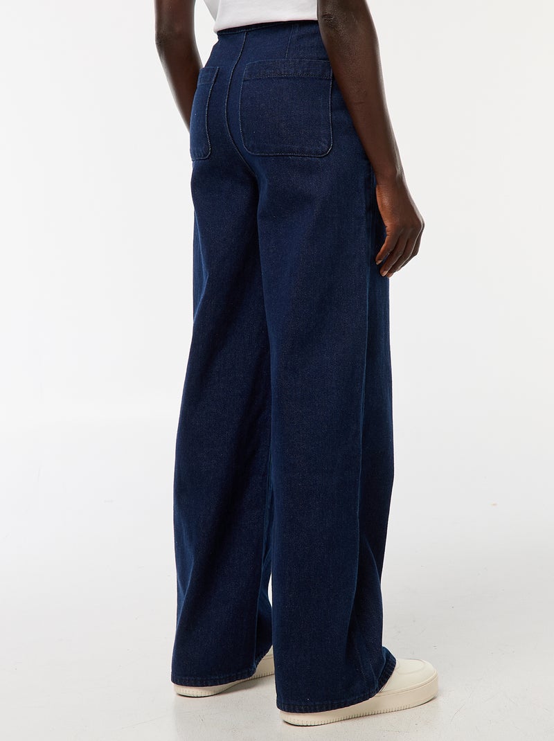 Jeans de corte largo com botões nas laterais Azul - Kiabi