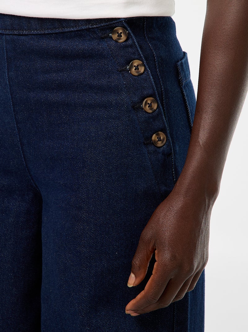 Jeans de corte largo com botões nas laterais Azul - Kiabi