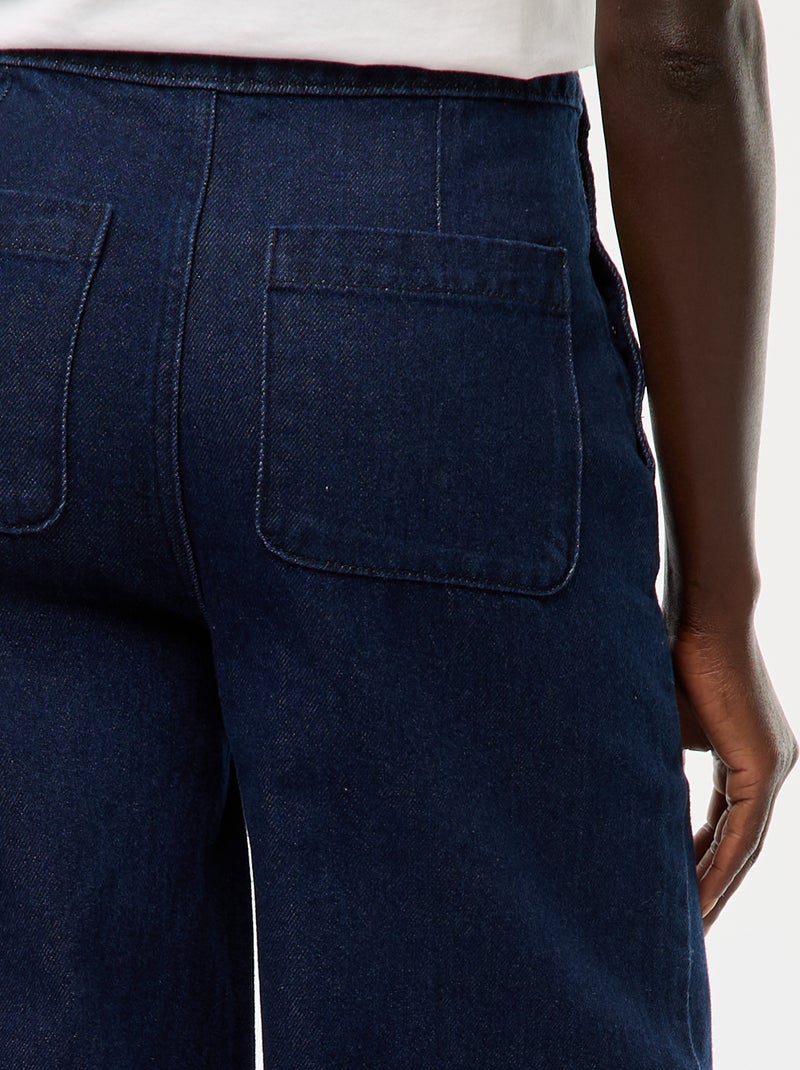 Jeans de corte largo com botões nas laterais Azul - Kiabi