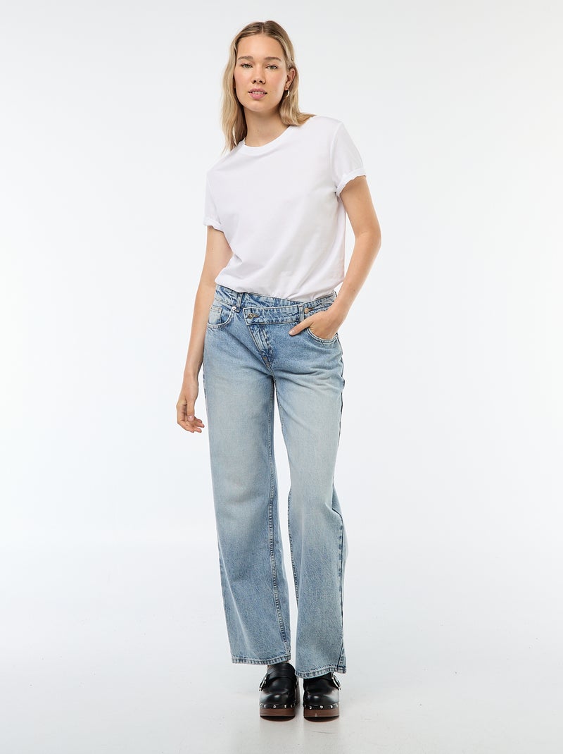 Jeans de corte largo e cintura subida com cinto assimétrico Azul - Kiabi