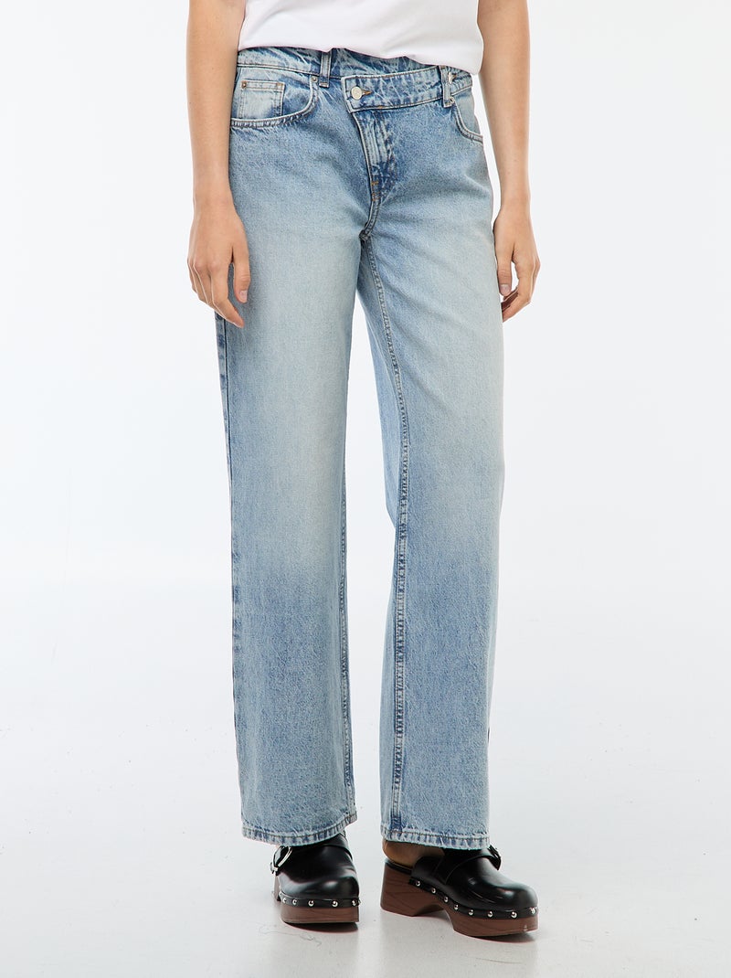 Jeans de corte largo e cintura subida com cinto assimétrico Azul - Kiabi