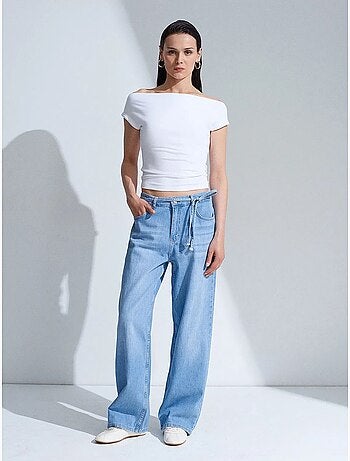 Jeans de denim de algodão de cintura alta e perna larga dilvin